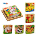 6 Side Painting Farm Animals Cube Block 3D Wooden Puzzle