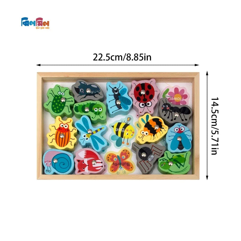Montessori Wooden Insects With Fishing Sticks