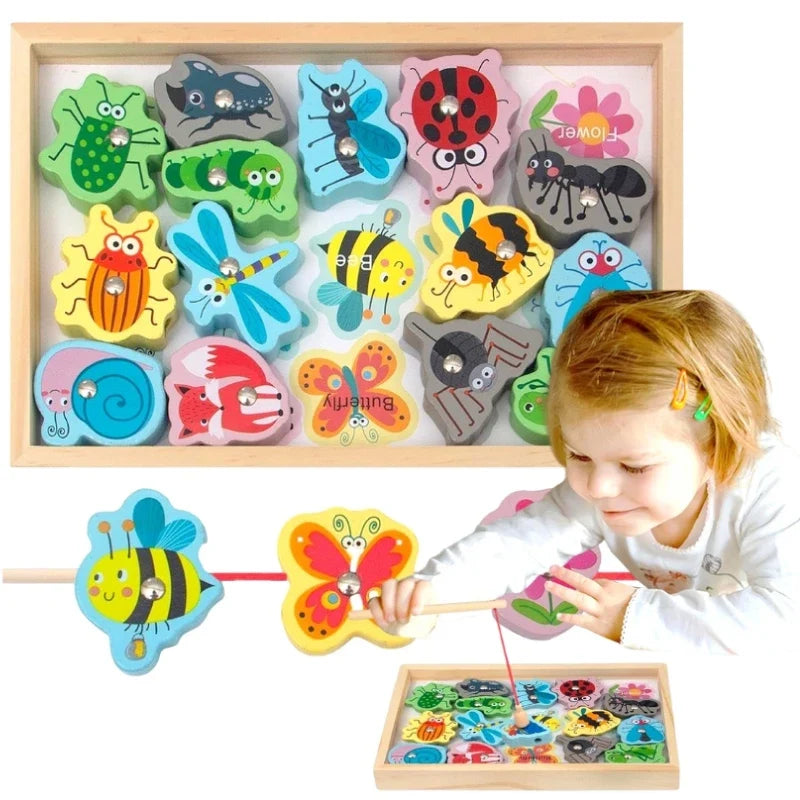 Montessori Wooden Insects With Fishing Sticks