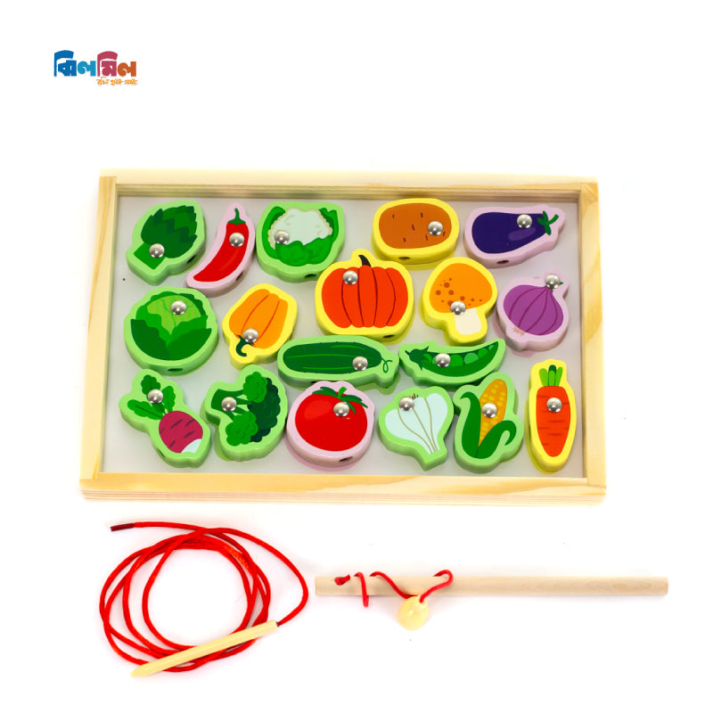 Montessori Wooden Veggies With Fishing Sticks