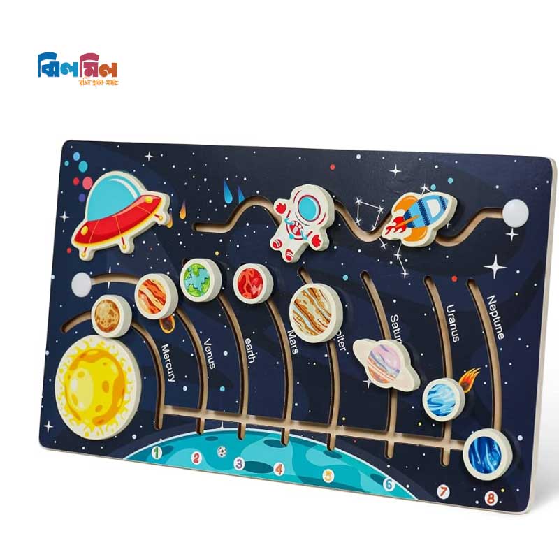 Wooden Solar System Model Board with 8 Planets