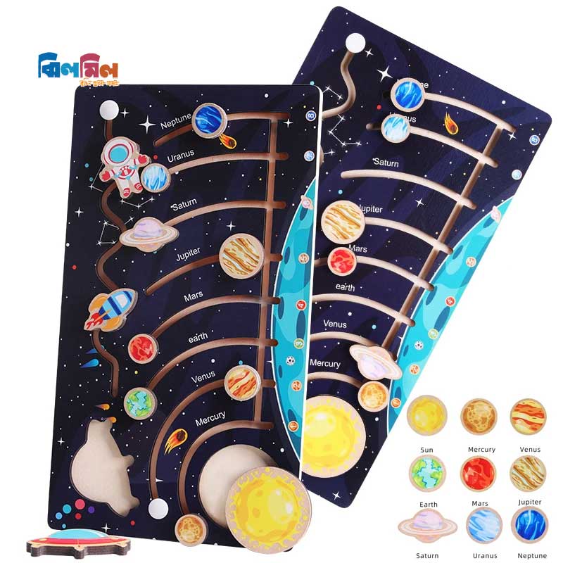 Wooden Solar System Model Board with 8 Planets