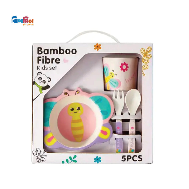 5pcs Bamboo Fibre Children Tableware Dining Set