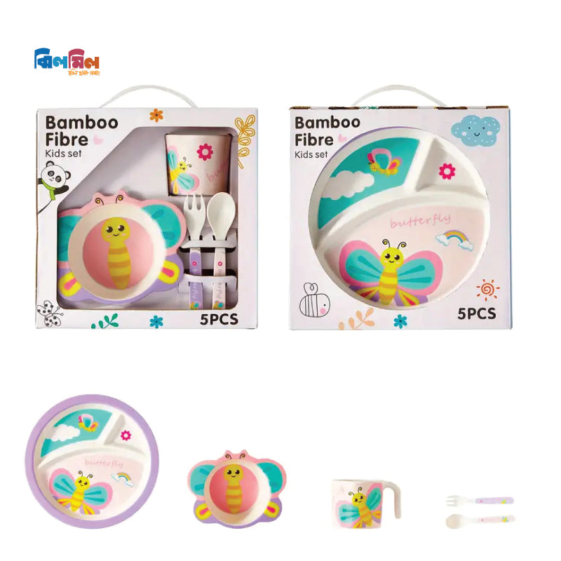 5pcs Bamboo Fibre Children Tableware Dining Set