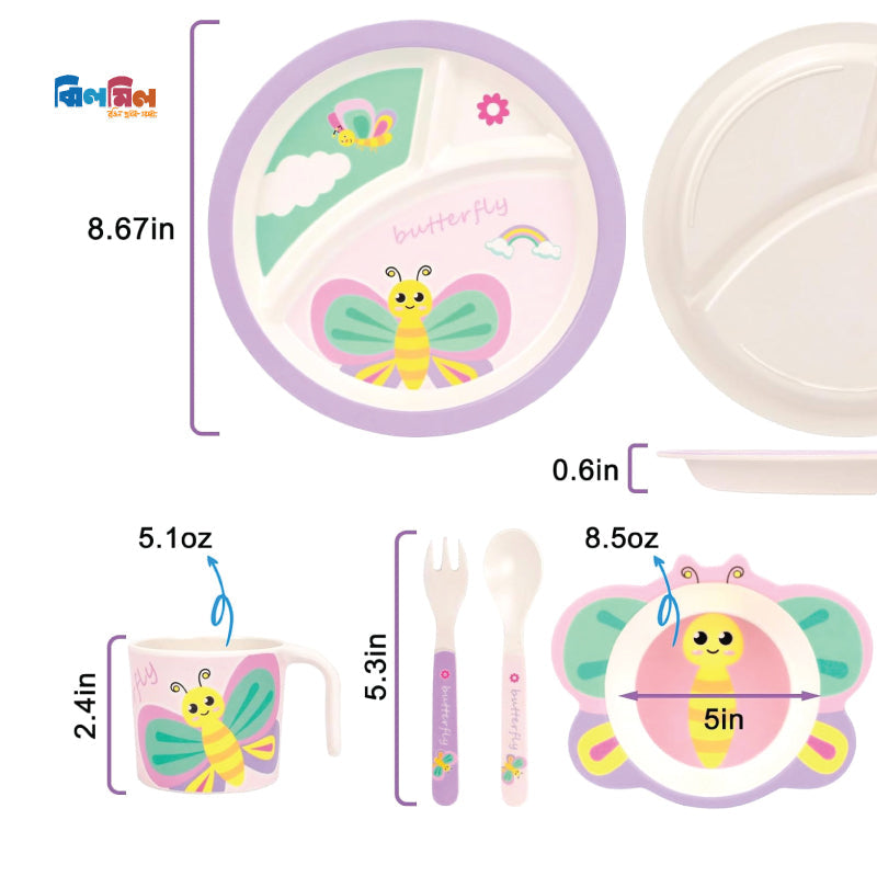 5pcs Bamboo Fibre Children Tableware Dining Set