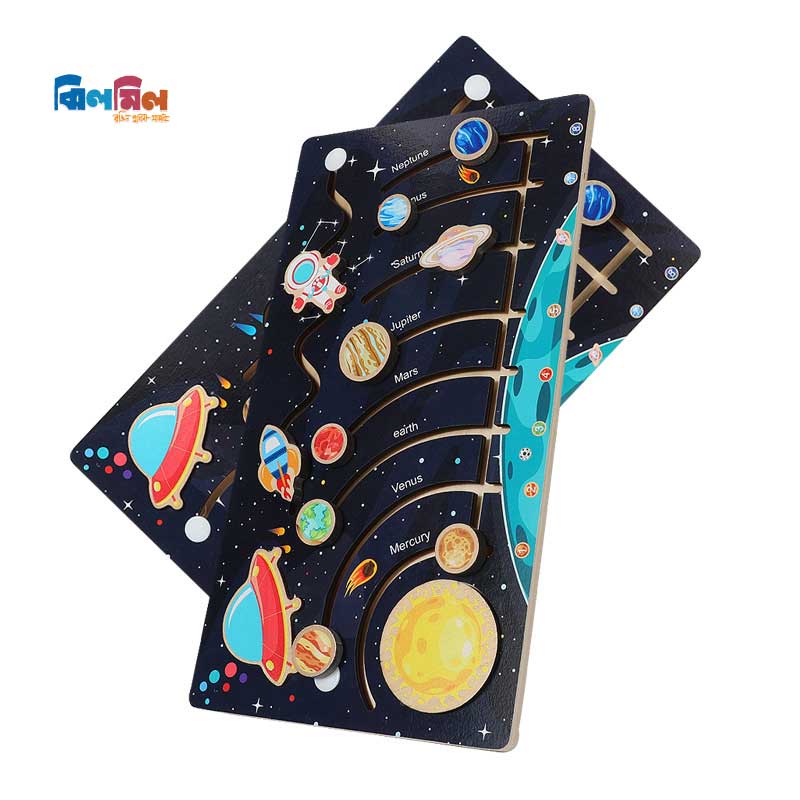 Wooden Solar System Model Board with 8 Planets