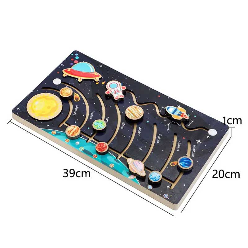Wooden Solar System Model Board with 8 Planets