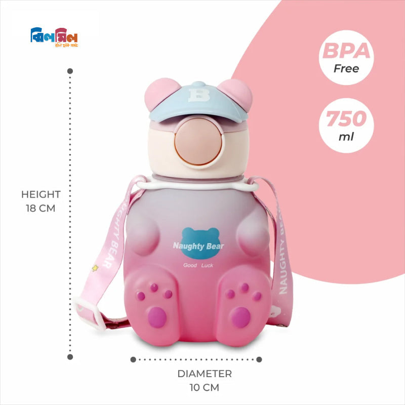 Noughty Bear Water Bottle Pink