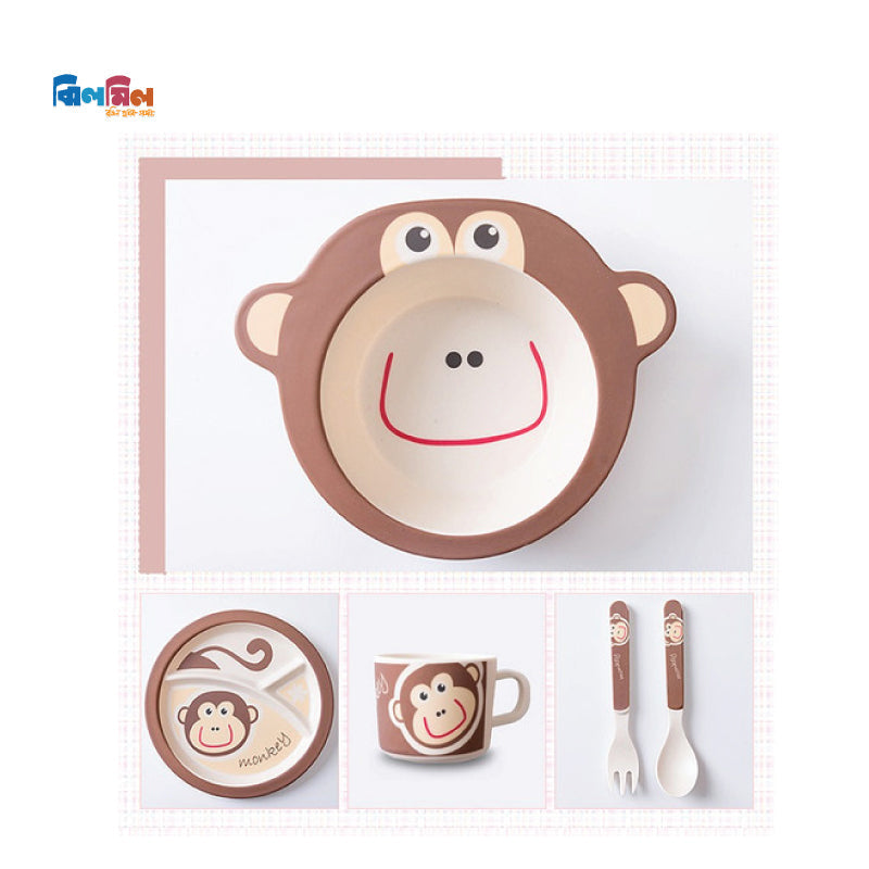 5pcs Bamboo Fibre Children Tableware Dining Set