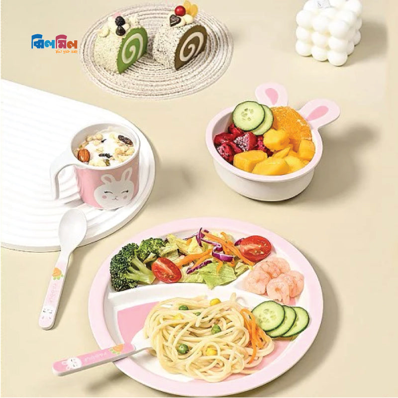 5pcs Bamboo Fibre Children Tableware Dining Set